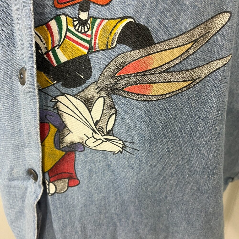 Vintage 90s Large Blue Looney Tunes Button Down Sleeveless Collared Vest - Picture 10 of 12